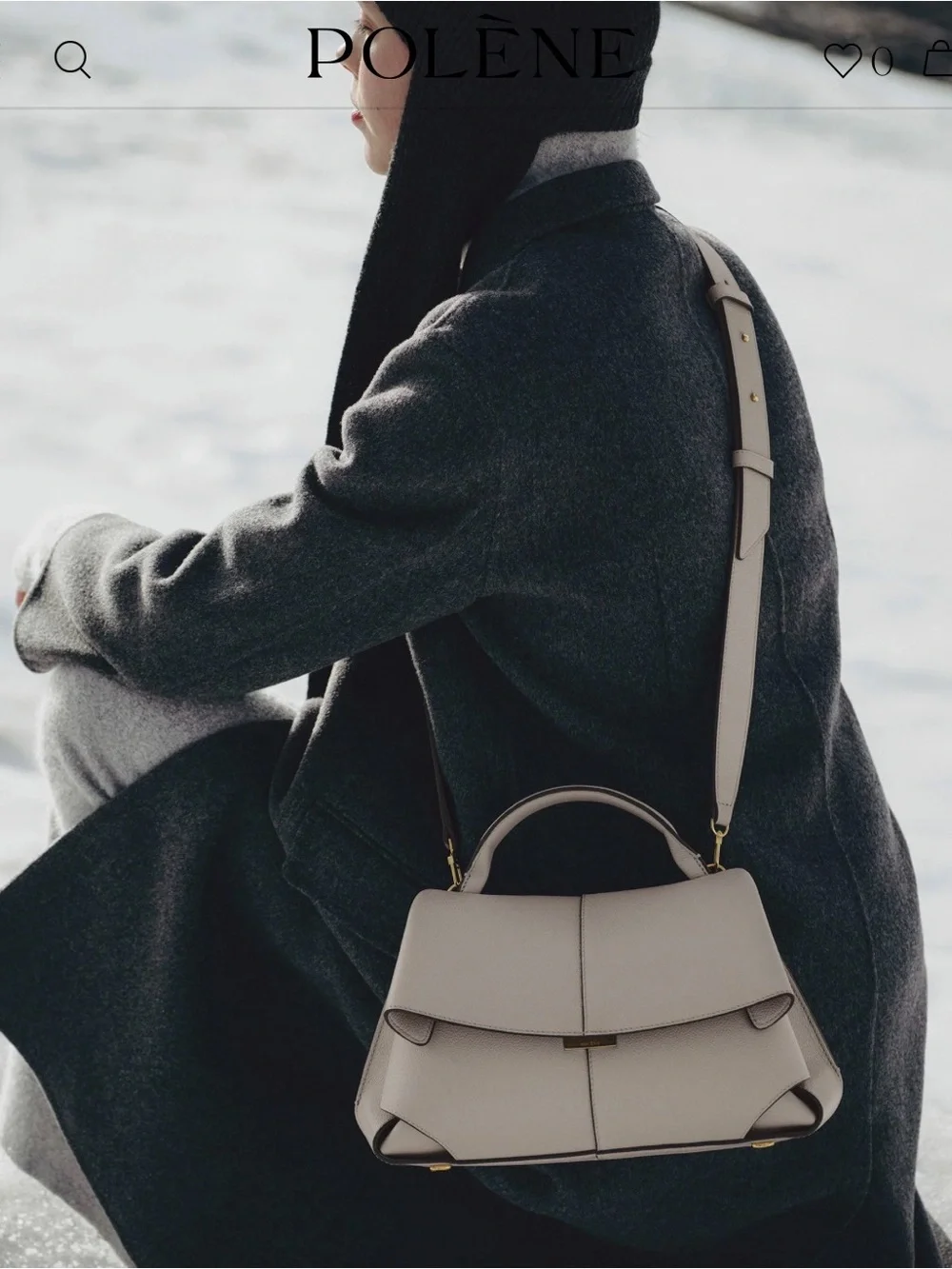 POLENE Top Handle Satchel Bag in Cream